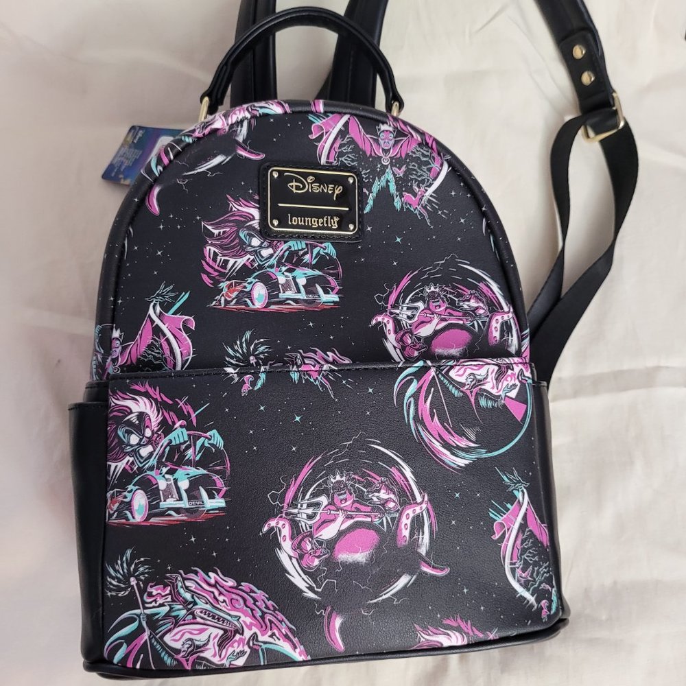 Disney Loungefly Villains Art Rock AOP mini backpack NWT